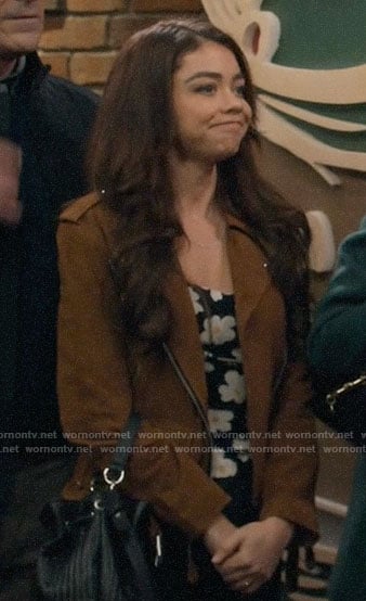 Haley’s tan suede moto jacket on Modern Family