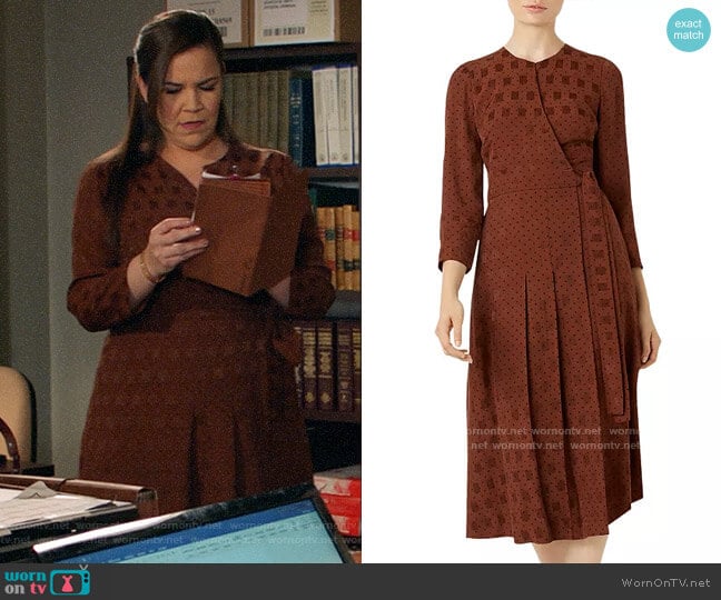 Hobbs London Hazel Pleated Jacquard Wrap Dress worn by Sara Castillo (Lindsay Mendez) on All Rise