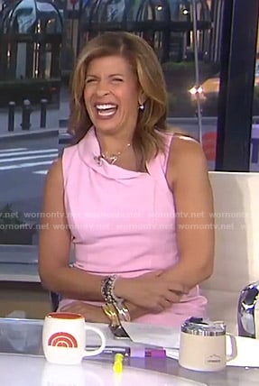 Hoda’s pink asymmetric collar dress on Today