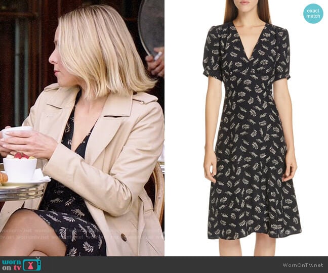 HVN Paula Print Silk Dress worn by Eleanor Shellstrop (Kristen Bell) on The Good Place