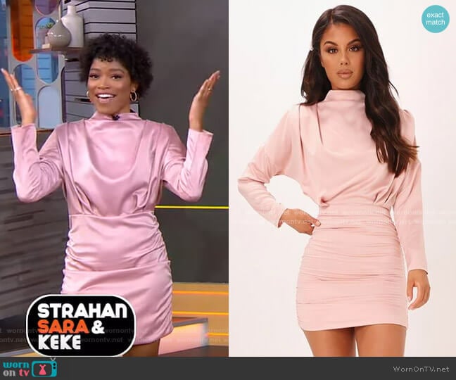 I Saw It First High Neck Ruched Back Satin Mini Dress worn by Keke Palmer on Good Morning America