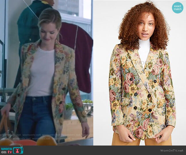 Icon Tapestry Flower Woven Jacket worn by Sutton (Meghann Fahy) on The Bold Type