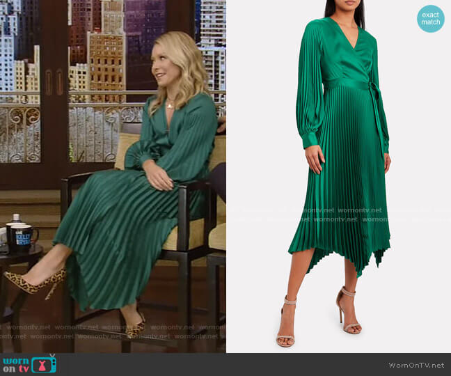 Intermix Allison Pleated Wrap Dress worn by Kelly Ripa on Live with Kelly and Mark