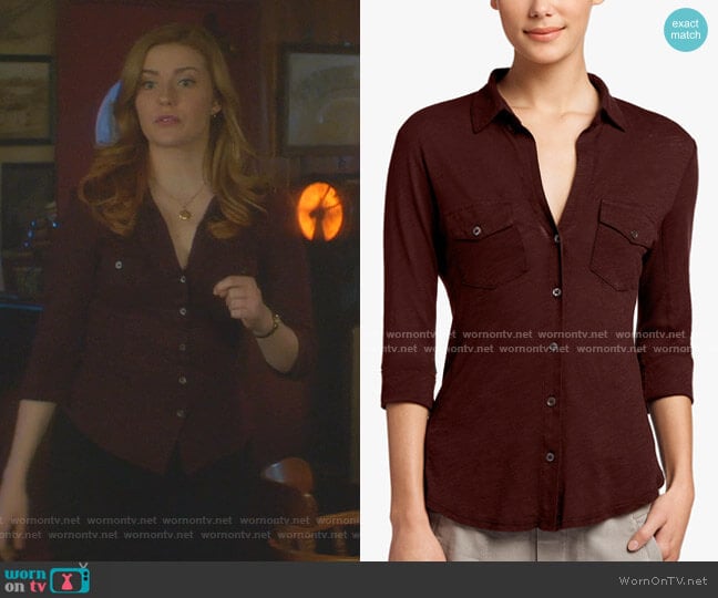 James Perse Sheer Slub Side Panel Shirt worn by Nancy Drew (Kennedy McMann) on Nancy Drew