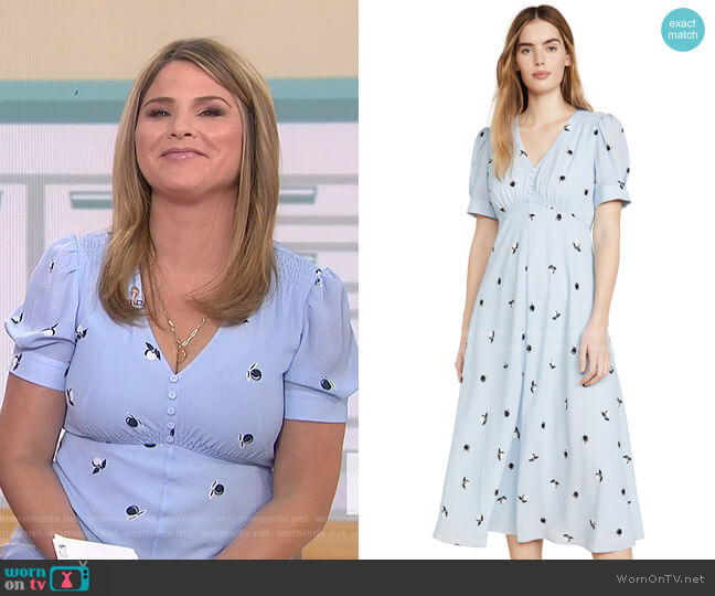 Jason Wu Berry Gathered Sleeve Vneck Dress worn by Jenna Bush Hager on Today