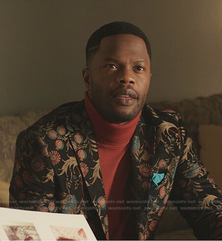 Jeff’s black floral blazer on Dynasty
