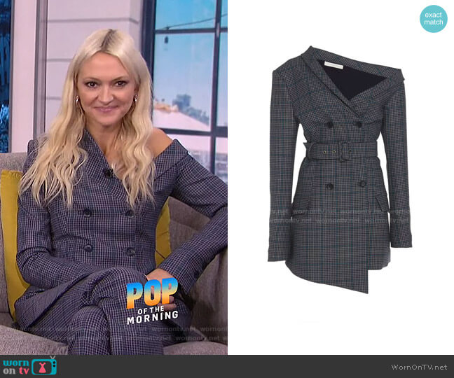 Jonathan Simkhai Plaid One Shoulder Blazer