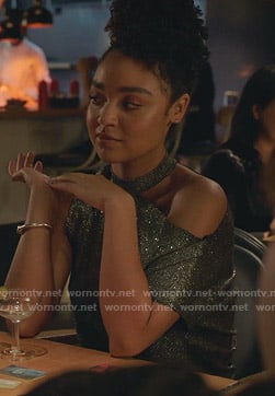 Kat’s metallic asymmetric top on The Bold Type