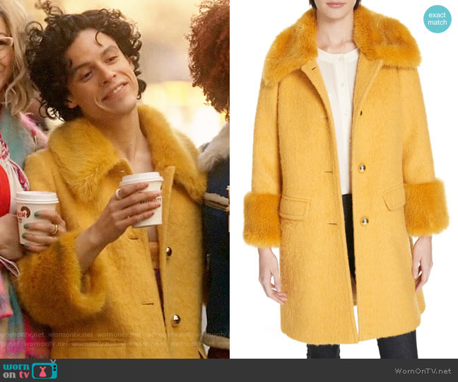Kate Spade Faux Fur Trim Fluffy Coat worn by Jorge Lopez (Jonny Beauchamp) on Katy Keene