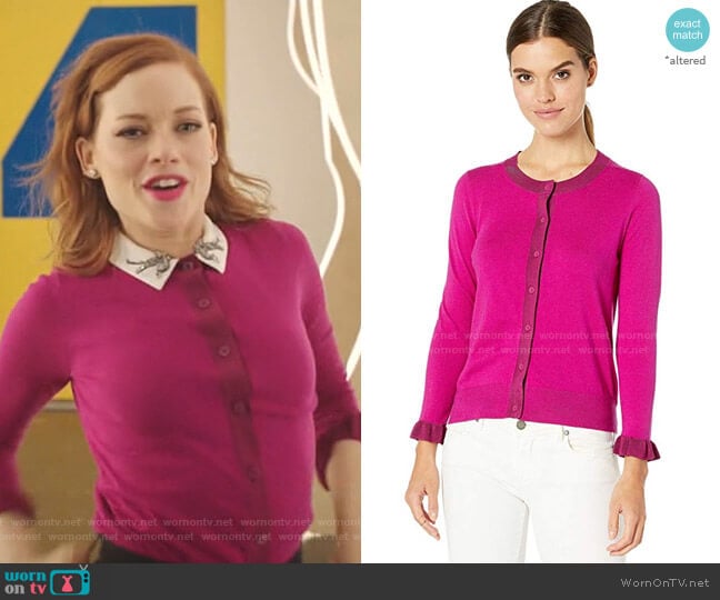 Kate Spade Ruffle Cardigan worn by Zoey Clarke (Jane Levy) on Zoeys Extraordinary Playlist