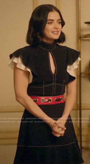 Katy’s black and white keyhole dress on Katy Keene