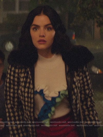 Katy’s houndstooth jacket with fur collar on Katy Keene