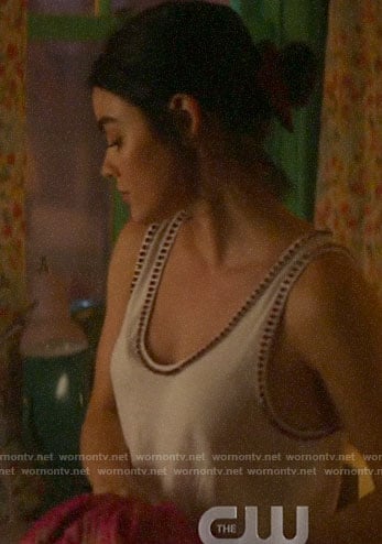 Katy’s white studded trim tank top on Katy Keene