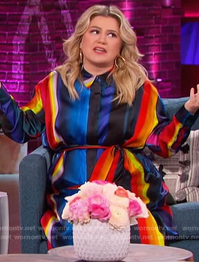 Kelly’s multicolored stripe shirtdress on The Kelly Clarkson Show