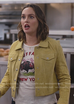 Angie’s suede jacket and print tee on Single Parents