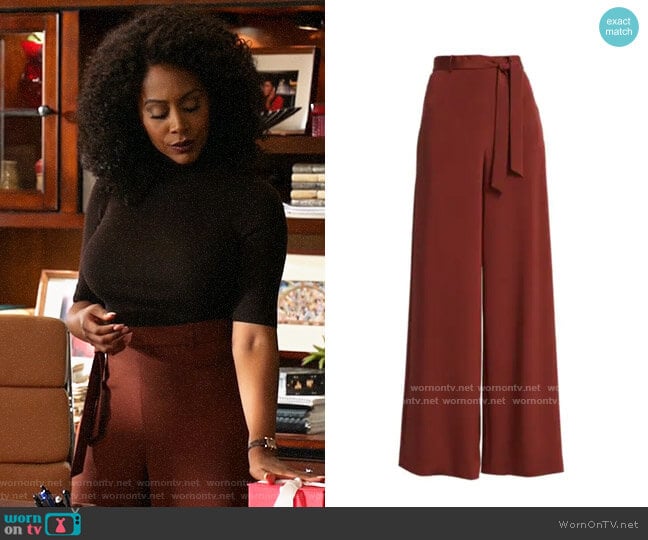 Lafayette 148 New York Jackson Wide-Leg Pants in Burnt Cinnamon worn by Lola Carmichael (Simone Missick) on All Rise