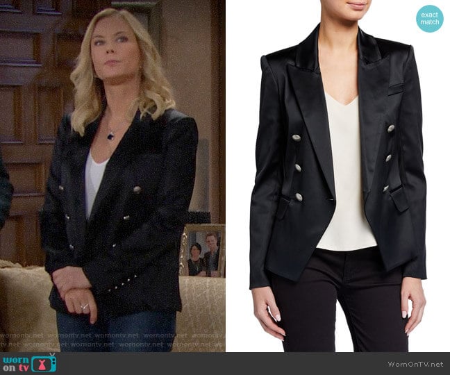 L'Agence Kenzie Double-Breasted Satin Blazer worn by Brooke Logan (Katherine Kelly Lang) on The Bold and the Beautiful