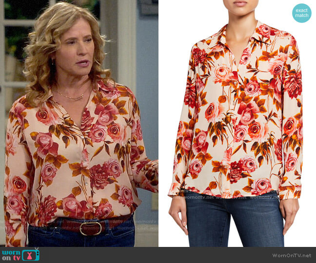 L'Agence Nina Blouse in Pomelo Rosa worn by Vanessa Baxter (Nancy Travis) on Last Man Standing