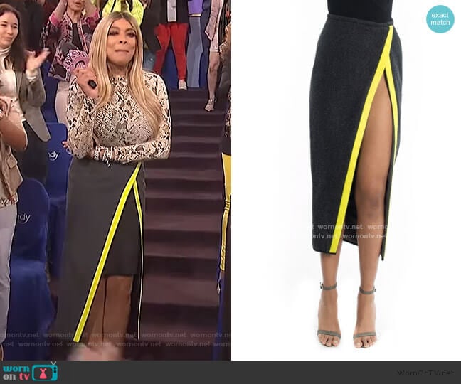 LaQuan Smith Kendall Wrap Skirt worn by Wendy Williams on The Wendy Williams Show