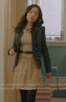 Janet’s leopard print dress and black jacket on Kims Convenience