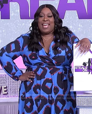 Loni’s blue print wrap midi dress on The Real