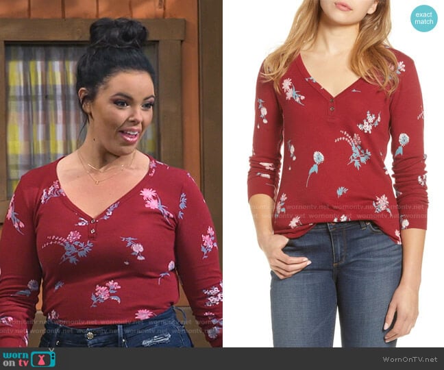 Lucky Brand Floral Thermal Knit Shirt worn by Lou Hockhauser (Miranda May) on Bunkd