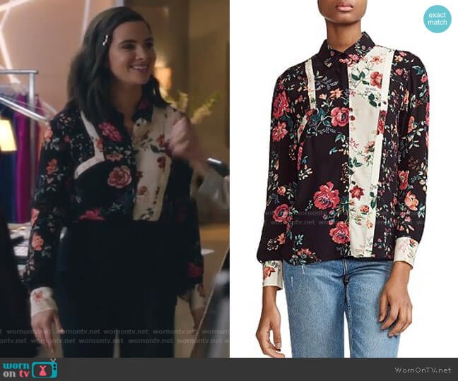 Maje Ciller Patchwork Floral Print Shirt worn by Jane Sloan (Katie Stevens) on The Bold Type