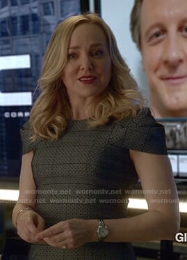 Marissa’s grey plaid sheath dress on Bull