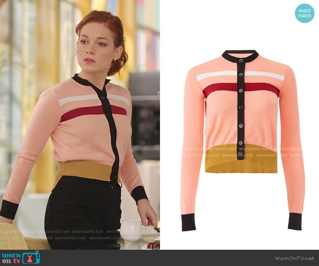 Marni Azalea Color-Block Cardigan worn by Zoey Clarke (Jane Levy) on Zoeys Extraordinary Playlist