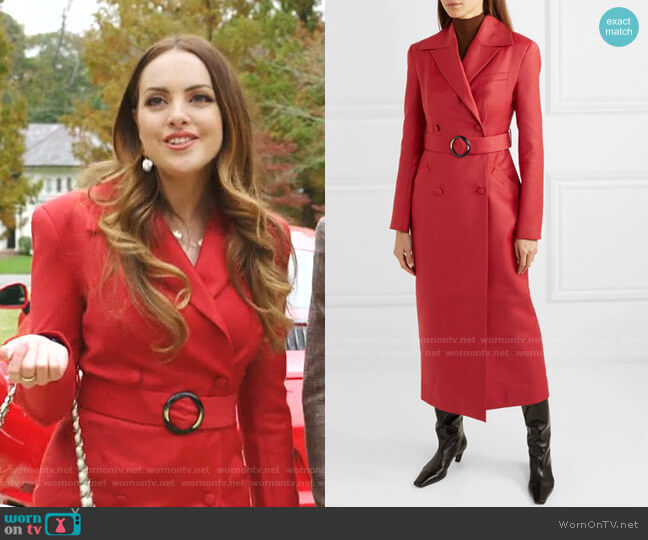 Materiel Belted Double-Breasted Coat worn by Fallon Carrington (Elizabeth Gillies) on Dynasty