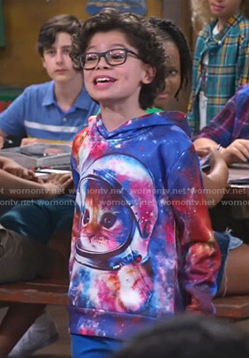 Matteo’s galaxy cat print hoodie on Bunkd