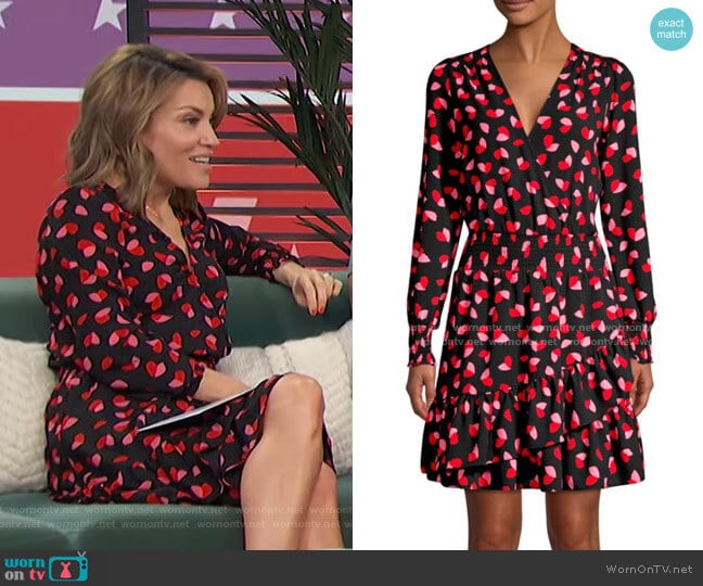 MICHAEL Michael Kors Petal-Print Ruffle Wrap Dress worn by Kit Hoover on Access Hollywood