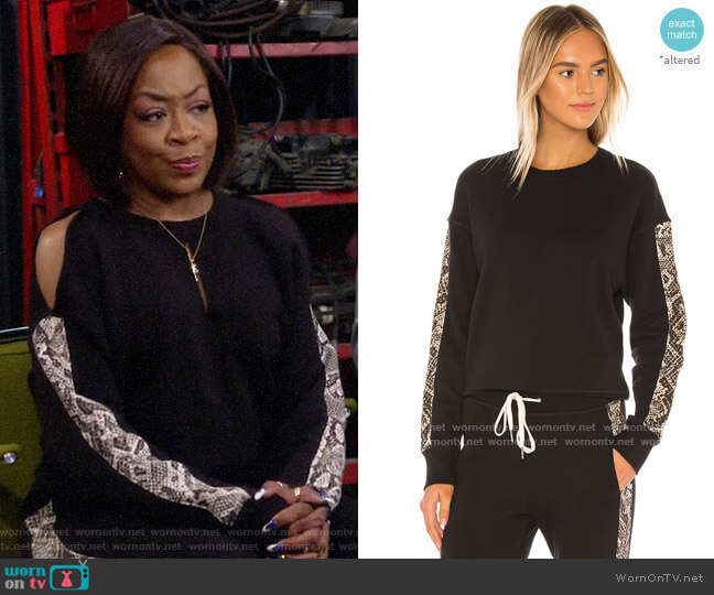n:Philanthropy Azure Sweatshirt in Sand Python worn by Tina Butler (Tichina Arnold) on The Neighborhood
