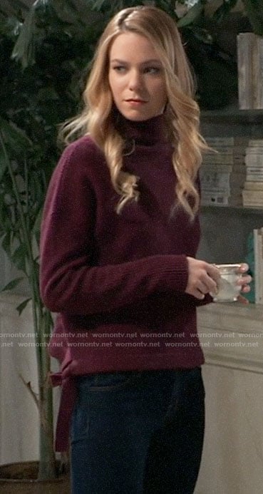 Nelle’s burgundy side-tie sweater on General Hospital