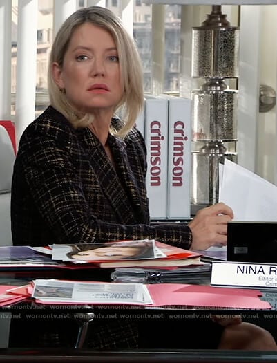 Nina’s gold plaid blazer on General Hospital