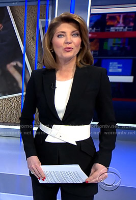 Norah’s black blazer and white belt on CBS Evening News