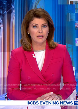 Norah’s pink blazer on CBS Evening News