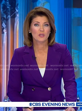 Norah’s purple suit on CBS Evening News