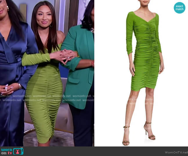 Norma Kamali Slinky Off-the-Shoulder Ruched Dress worn by Jeannie Mai on The Real
