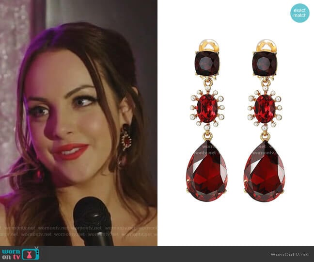 Oscar de la Renta Bold Mixed Jewel Earrings worn by Fallon Carrington (Elizabeth Gillies) on Dynasty