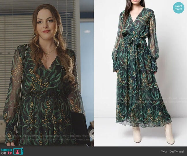 Oscar de la Renta Floral Print Wrap Dress worn by Fallon Carrington (Elizabeth Gillies) on Dynasty