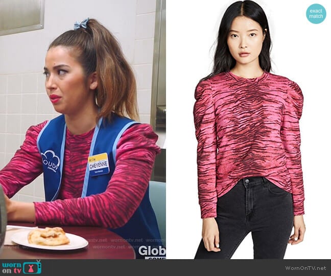 Pam & Gela Tiger Puff Sleeve Sweatshirt worn by Cheyenne (Nichole Bloom) on Superstore