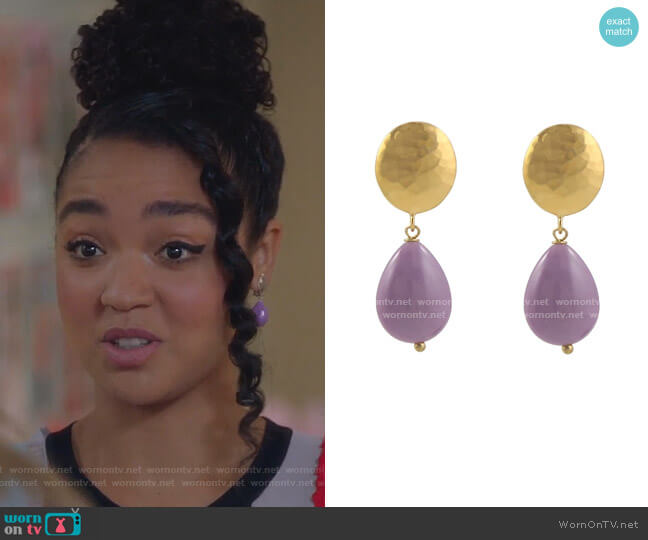 Peggy Li Orchid Stone Clip On Earrings worn by Kat Edison (Aisha Dee) on The Bold Type