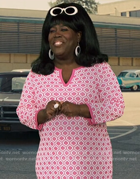 Sheryl’s pink geometric print dress on The Talk