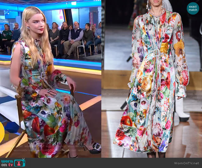 Prabal Gurung Pleated Floral Midi Dress