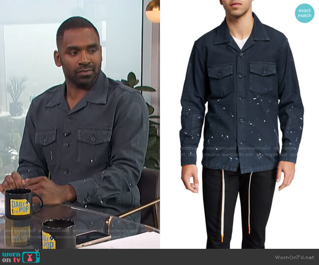 Purple Paint-Splatter Fatigue Sport Shirt worn by Justin Sylvester on E! News