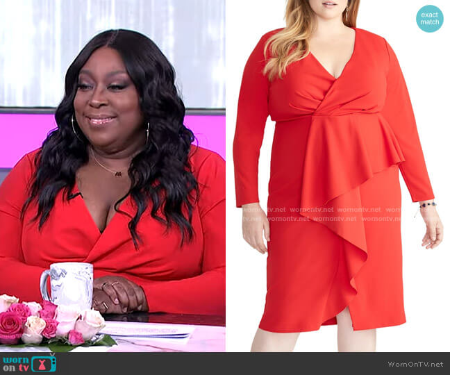 Rachel Rachel Roy Ruffle Front Faux Wrap Dress worn by Loni Love on The Real
