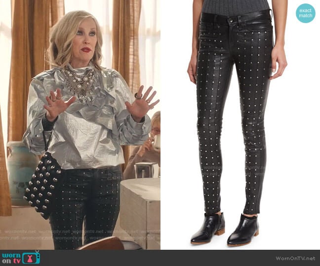 Rag & Bone Jean Hyde Studded Leather Skinny Jeans worn by Moira Rose (Catherine O'Hara) on Schitts Creek