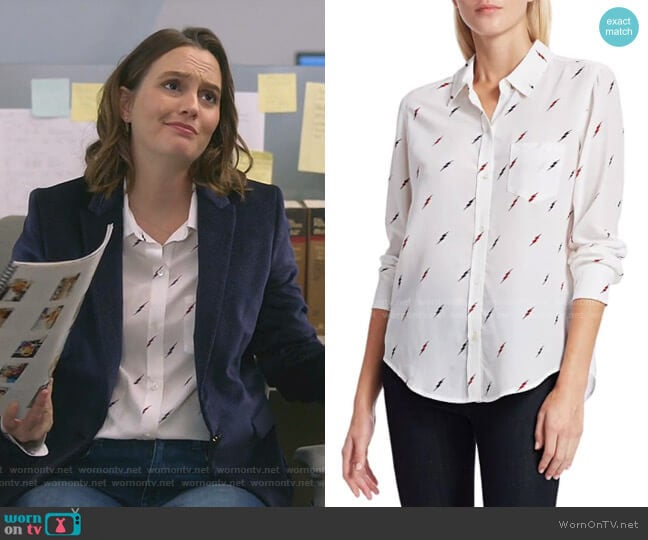 Rails Kate Electric Silk Blouse worn by Angie (Leighton Meester) on Single Parents