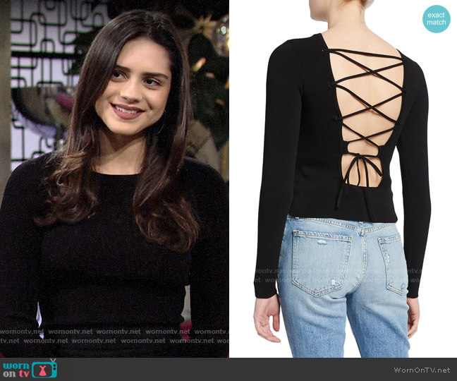 Ramy Brook Lucas Ribbed Lace-Up Top worn by Lola Rosales (Sasha Calle) on The Young and the Restless